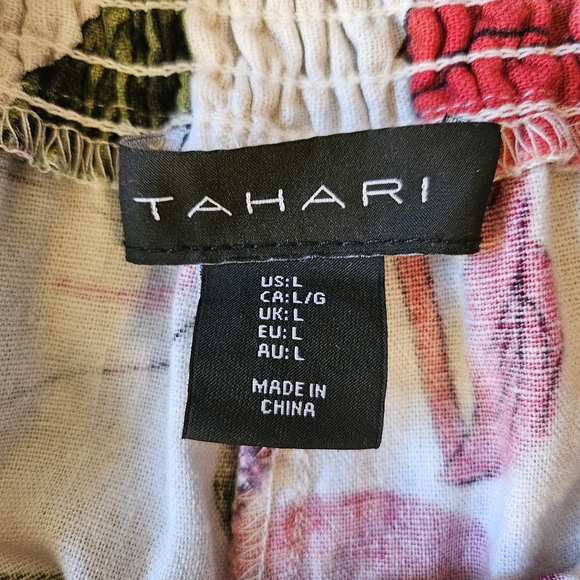 Tahari Tropical Fruit Print Linen-Blend Wide Leg Pants Size Lg - Picture 2 of 10